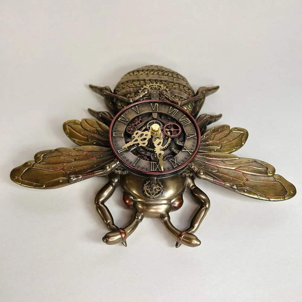 Steampunk Bee Clock Cold Cast Resin Antique Bronze Finish Wall Sculpture *tested